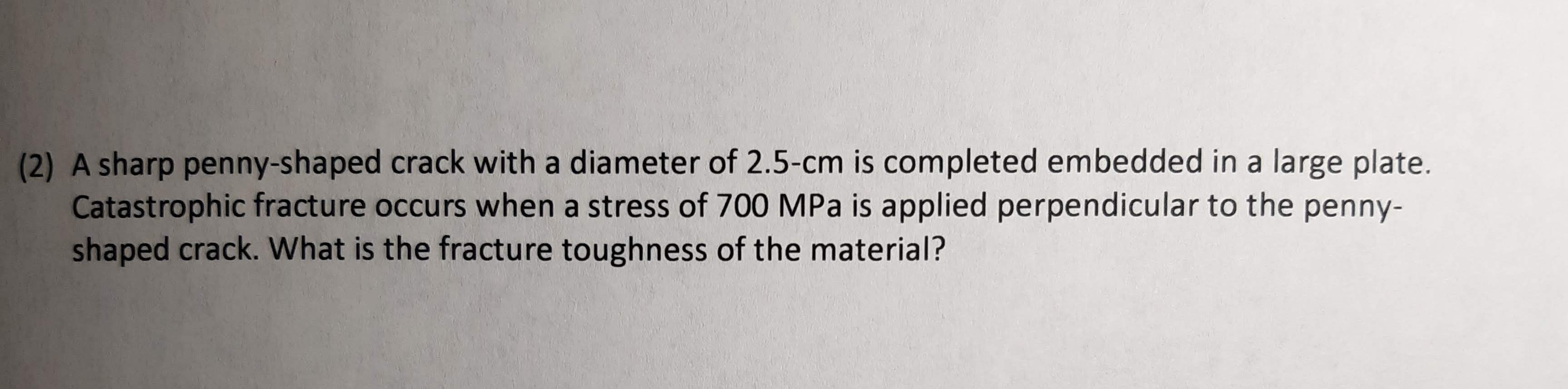 Solved (2) A sharp penny-shaped crack with a diameter of | Chegg.com