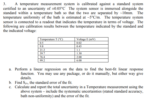 Solved A temperature measurement system is calibrated | Chegg.com
