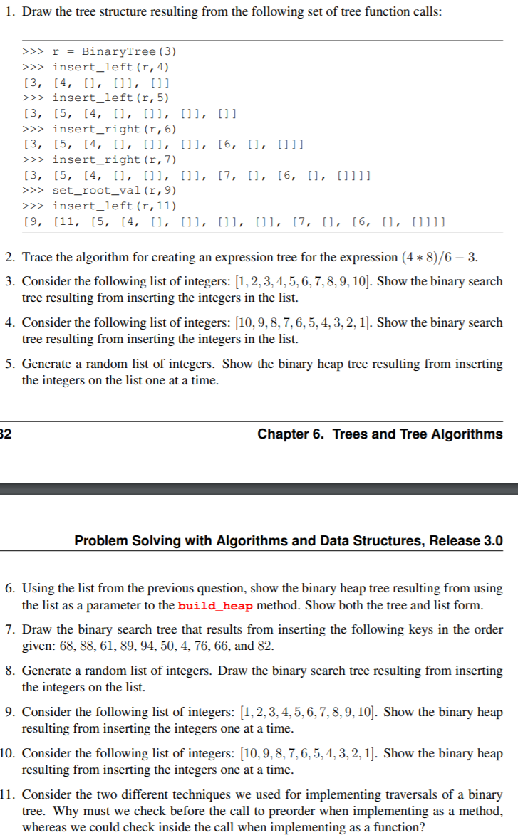 1. Draw the tree structure resulting from the | Chegg.com