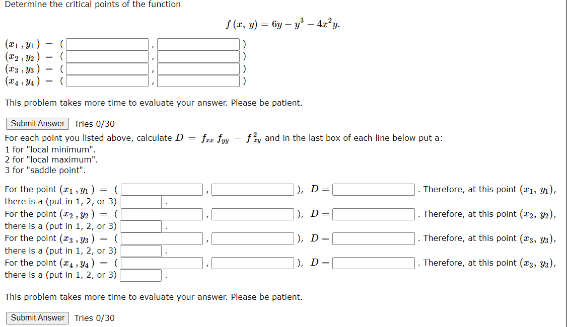 Solved Determine the critical points of the function | Chegg.com