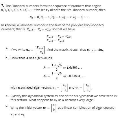 Solved 7. The Fibonacci numbers form the sequence of numbers | Chegg.com