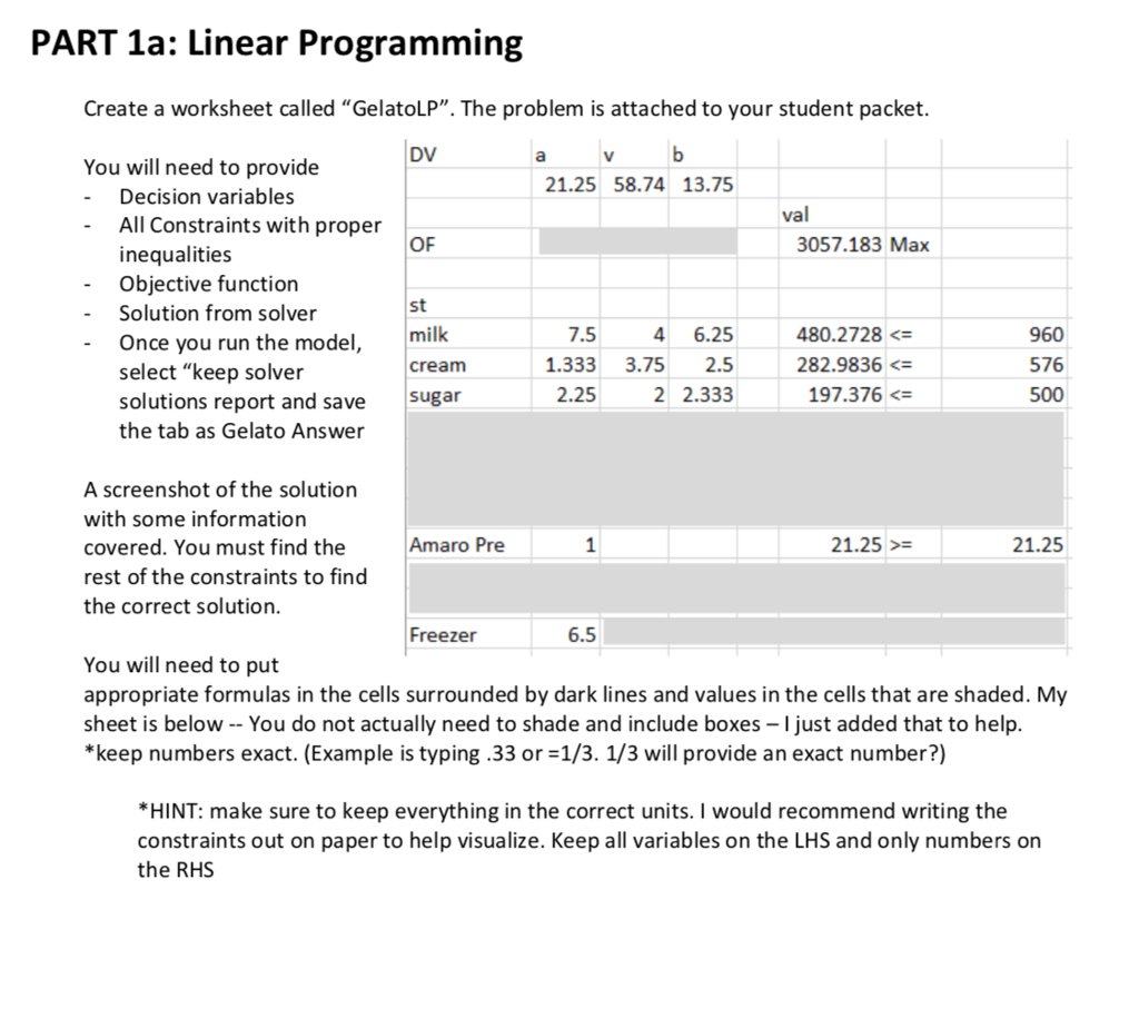 PART 1a: Linear Programming Create a worksheet called | Chegg.com