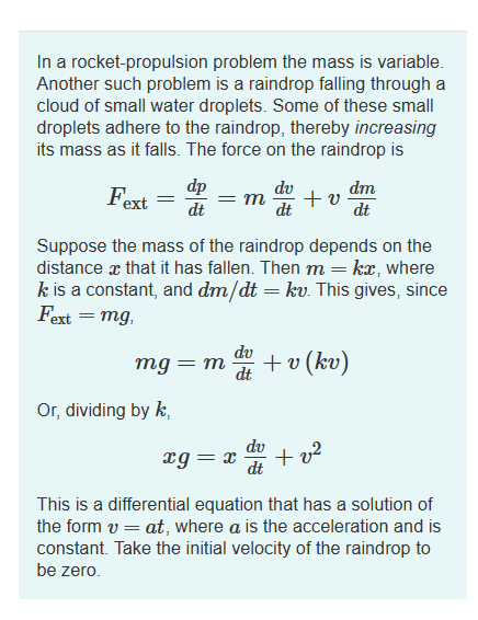 Solved In a rocket-propulsion problem the mass is variable. | Chegg.com