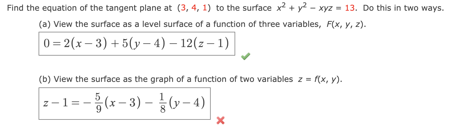 Solved Find the equation of the tangent plane at (3, 4, 1) | Chegg.com