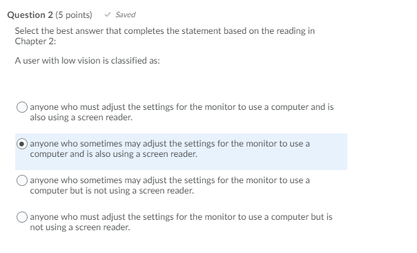 Solved Saved Question 2 (5 points) Select the best answer | Chegg.com