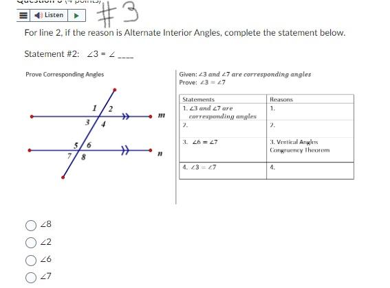 Solved If the reason for #3 is Corresponding Angles, what | Chegg.com