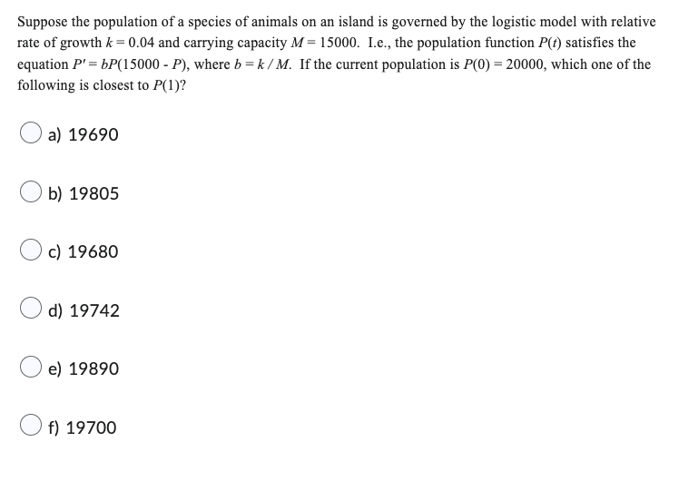 Solved Suppose The Population Of A Species Of Animals On An | Chegg.com