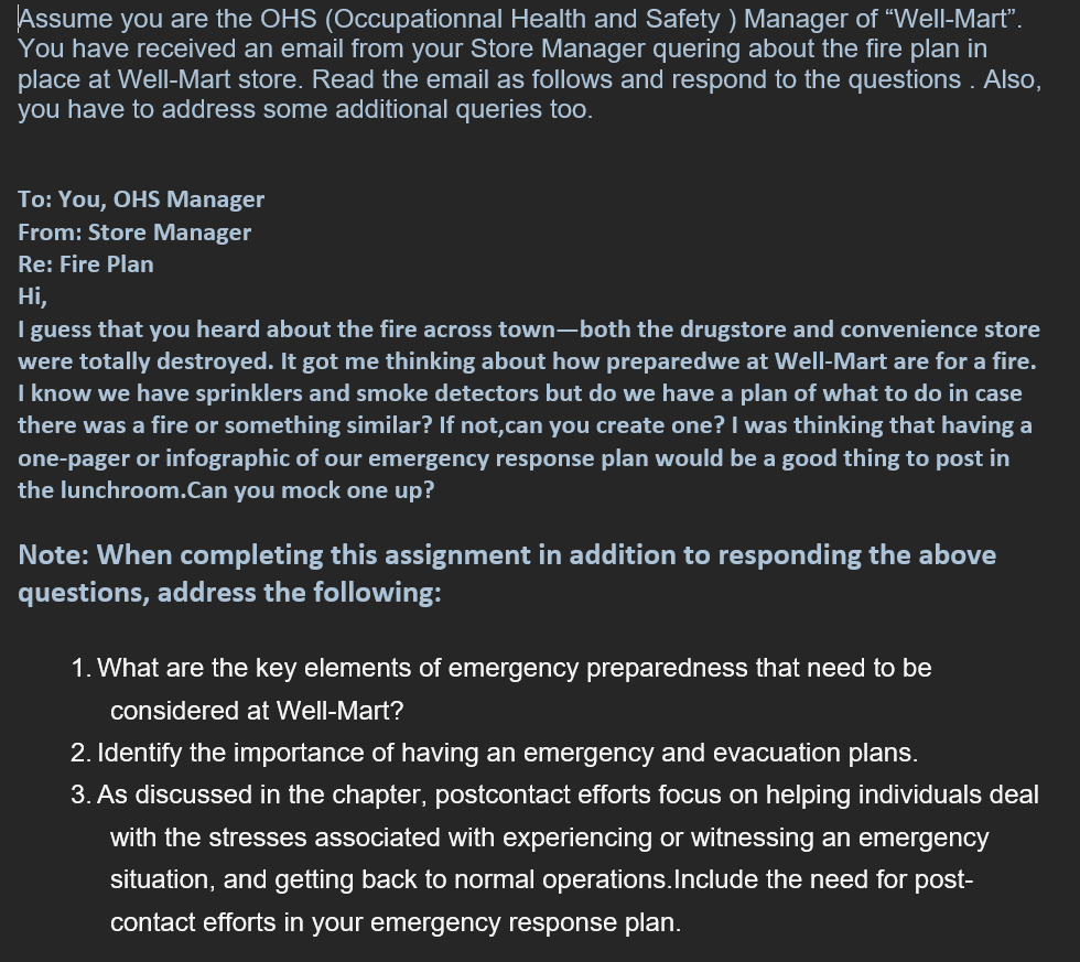 Solved Assume you are the OHS (Occupationnal Health and | Chegg.com