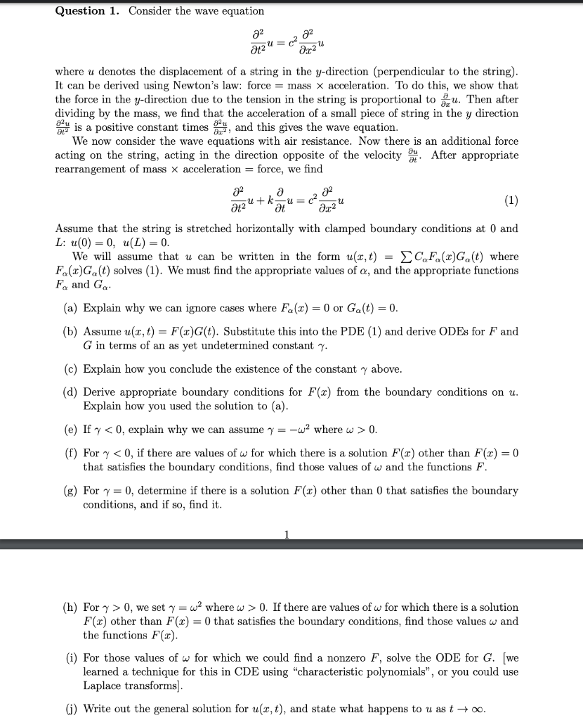Solved Question 1 Consider The Wave Equation 22 T2 U Chegg Com