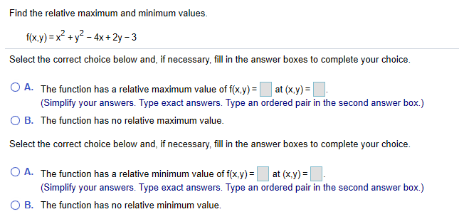Solved Find the relative maximum and minimum values and the | Chegg.com