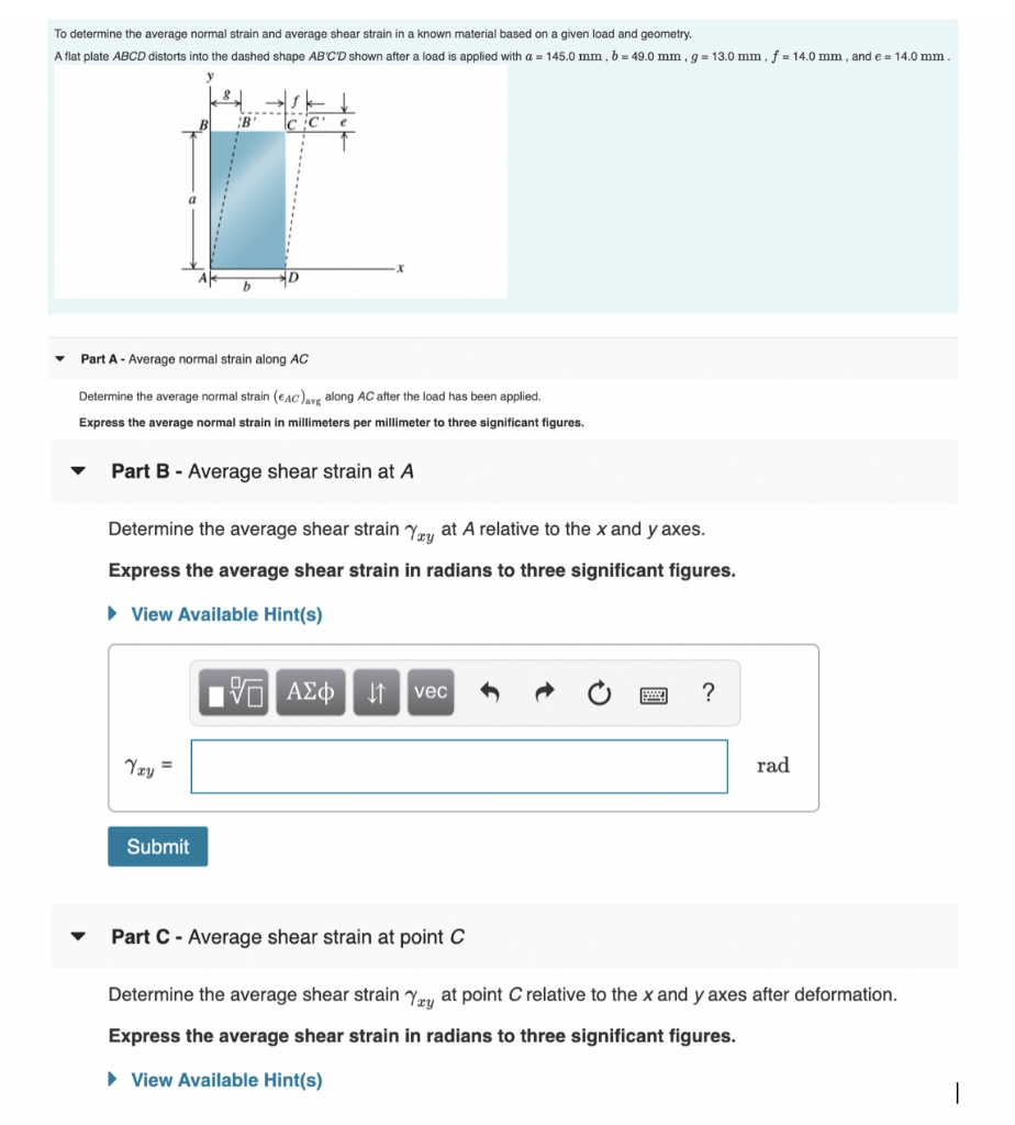 Solved To determine the average normal strain and average | Chegg.com