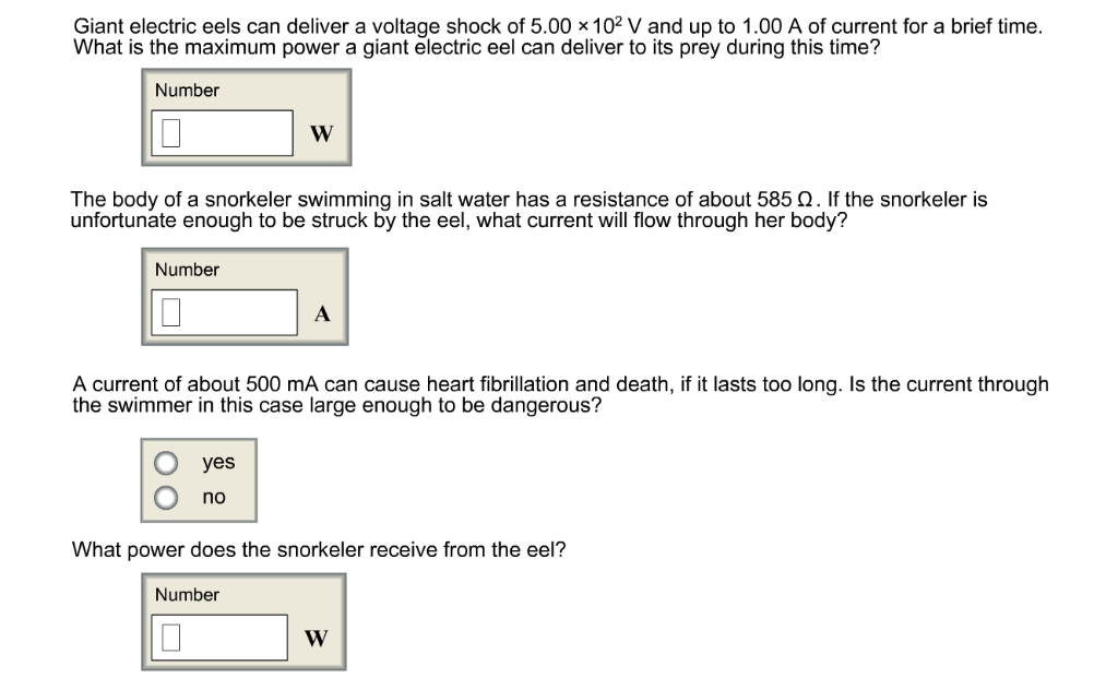 Solved Giant Electric Eels Can Deliver A Voltage Shock Of | Chegg.com