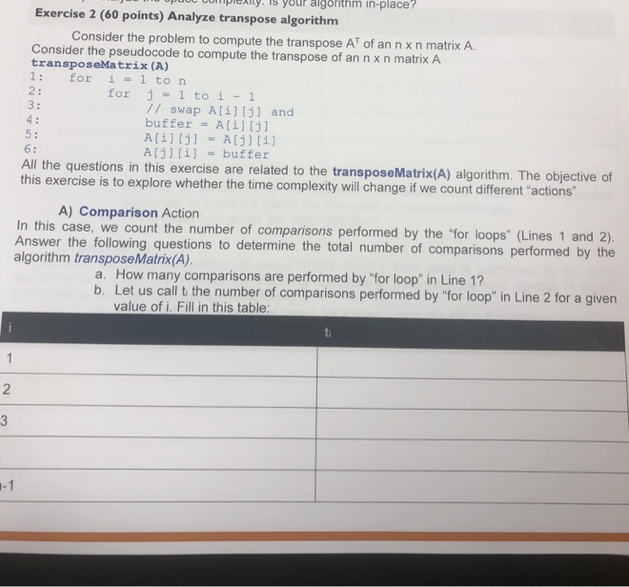 Solved Pts your agorithm in-place? Exercise 2 (60 points) | Chegg.com
