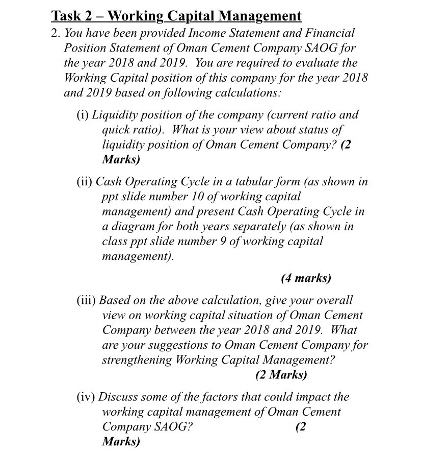 Oman Cement Company SAOG Financial statements for the | Chegg.com