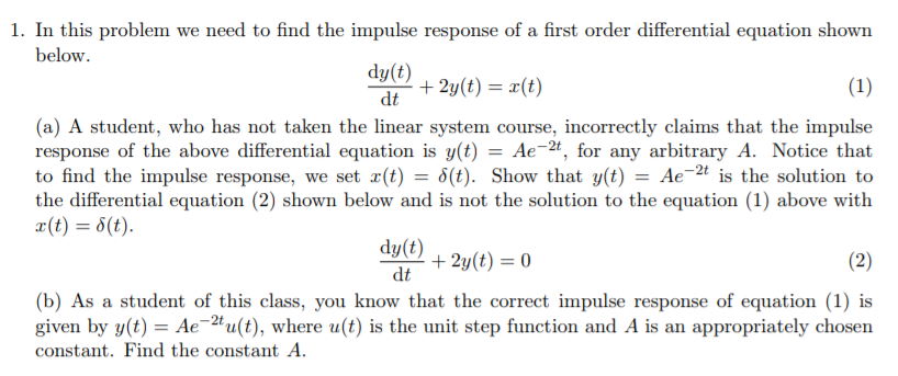 Solved 1. In this problem we need to find the impulse | Chegg.com