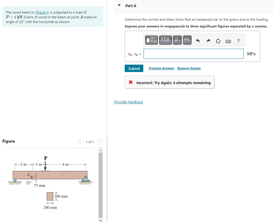 Solved The Wood Beam In । Is Subjected To A Load Of P=6kN. | Chegg.com