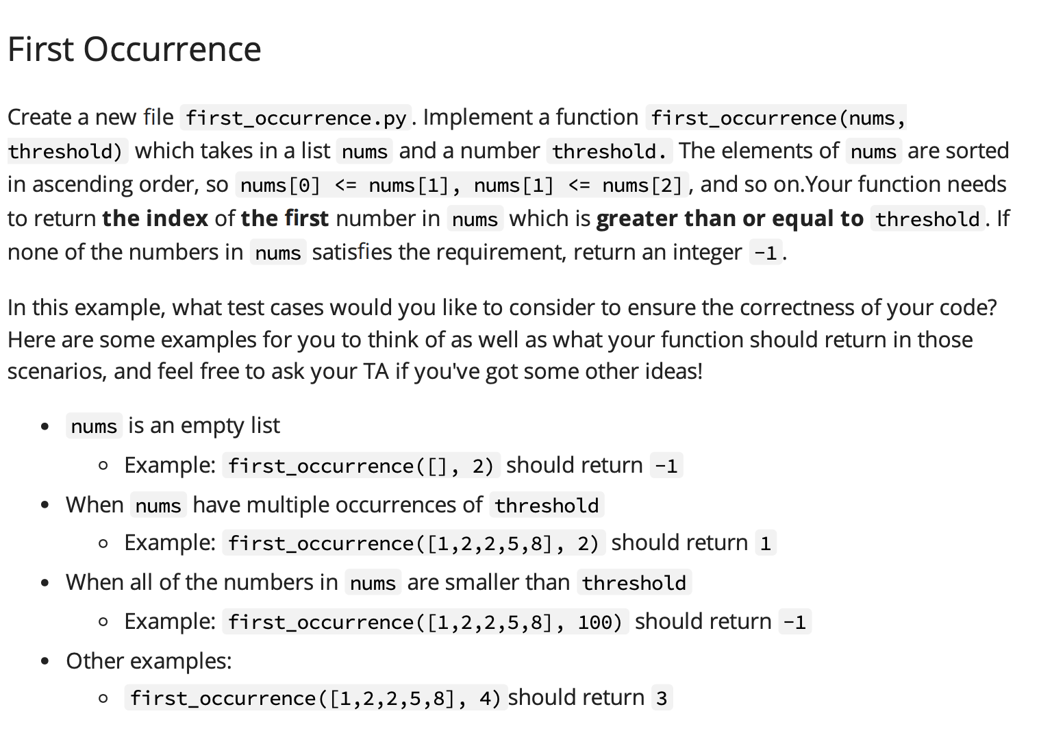 Solved Create a new file first_occurrence.py . Implement a | Chegg.com