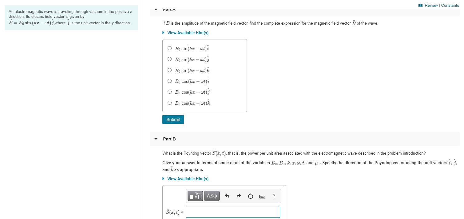 Solved A Review Constants Gaiih An Electromagnetic Wave I Chegg Com