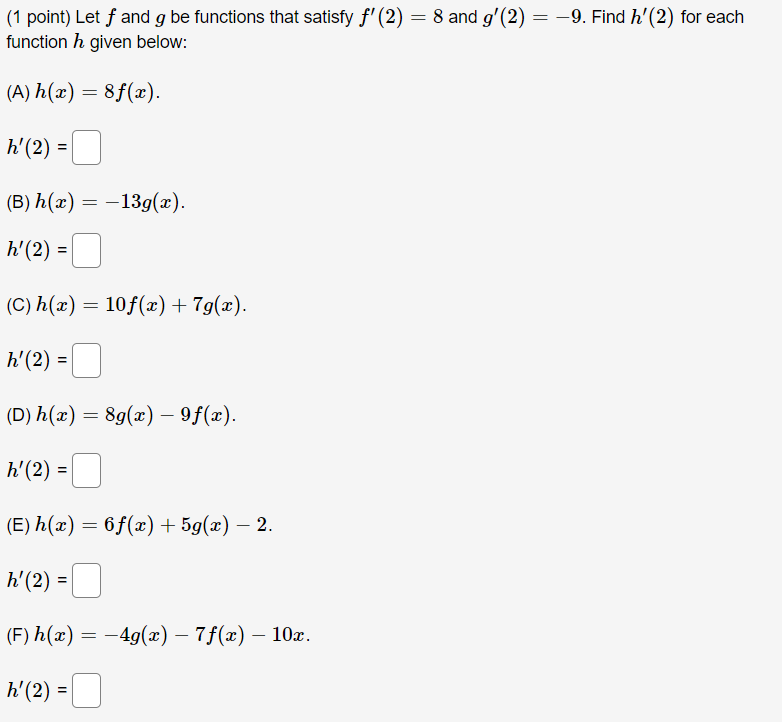 Solved (1 Point) Let F And G Be Functions That Satisfy | Chegg.com