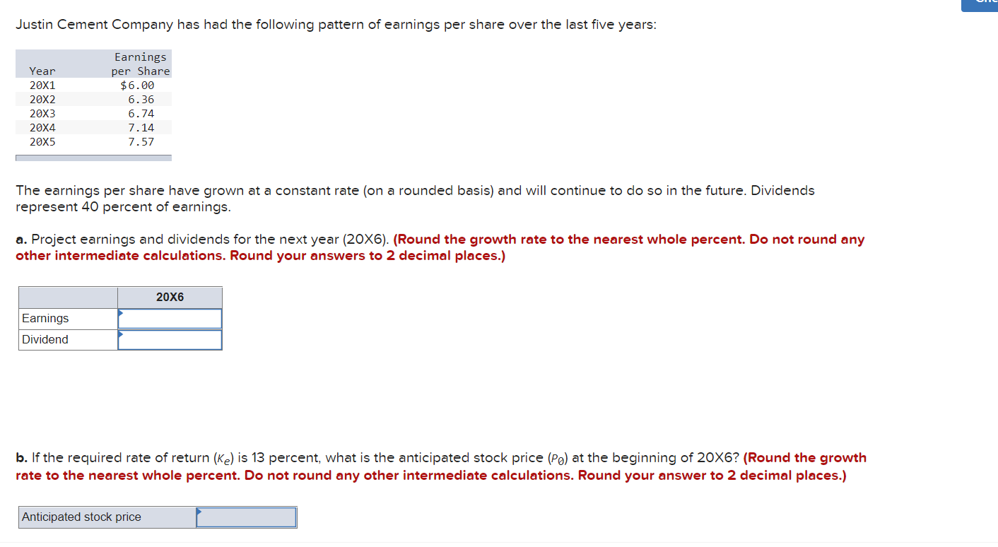 Solved Justin Cement Company has had the following pattern | Chegg.com