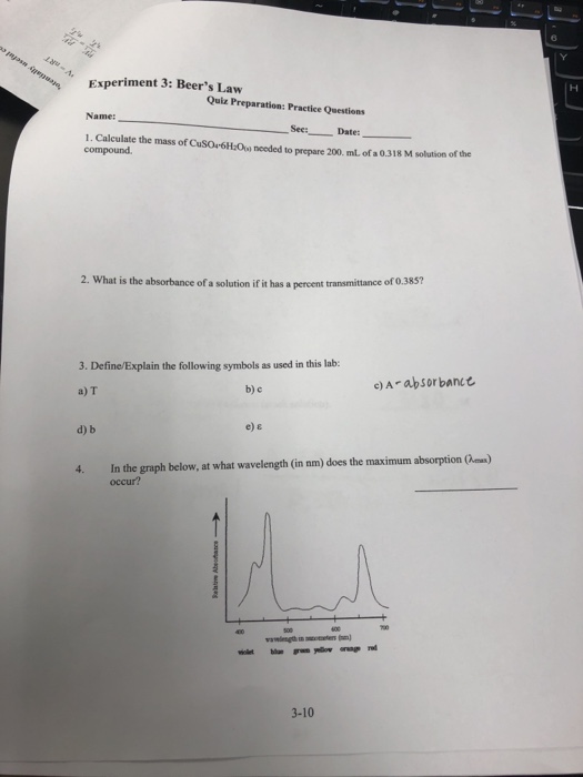 Solved Experiment 3 Beer's Law Quiz Preparation Practice
