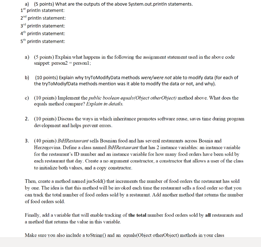 Solved 1) Consider the following code: Person person1 = new | Chegg.com