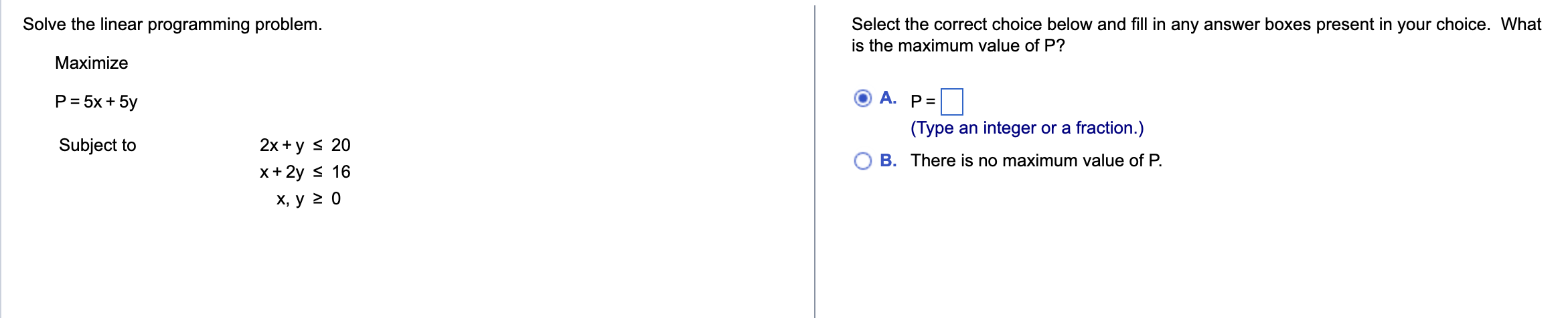 Solved Solve the linear programming problem. Select the | Chegg.com