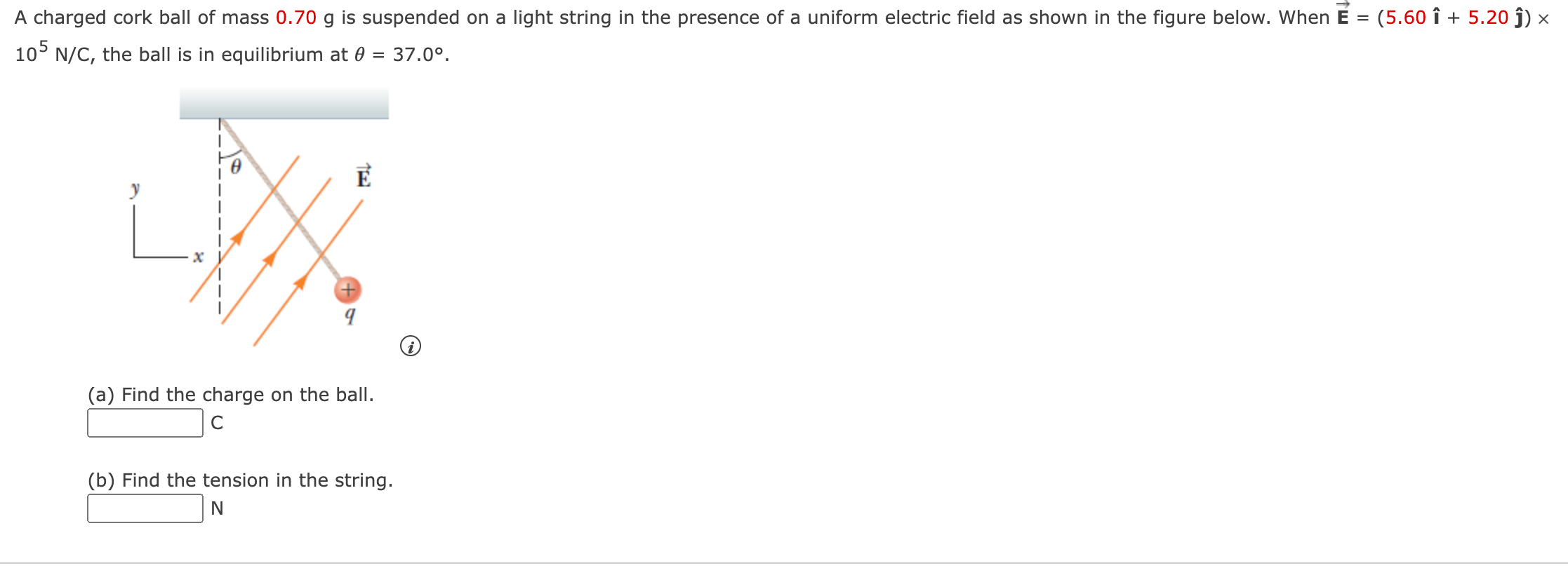 Solved A charged cork ball of mass 0.70 g is suspended on a
