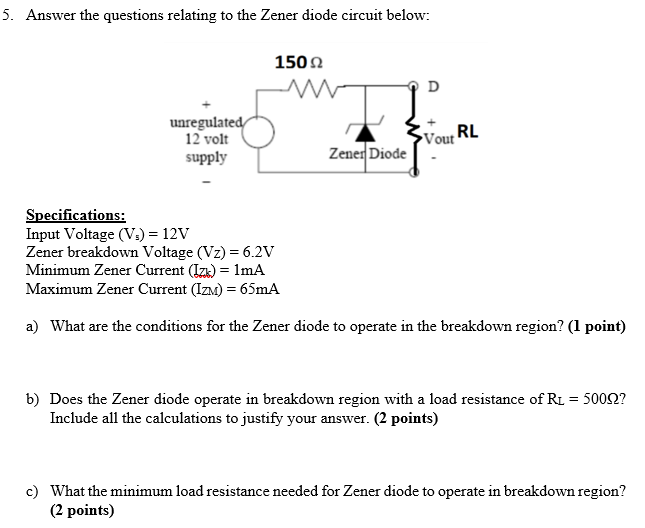 Solved Answer the questions relating to the Zener diode
