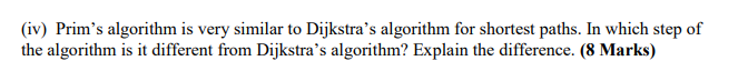 Solved (iv) Prim's algorithm is very similar to Dijkstra's | Chegg.com