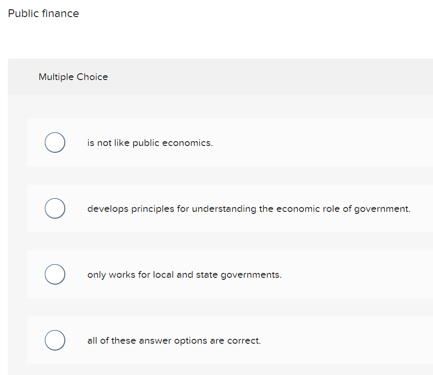 Solved Public FinanceMultiple Choiceis Not Like Public | Chegg.com