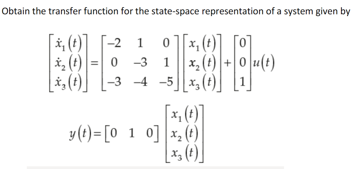 Solved Obtain The Transfer Function For The State-space | Chegg.com ...