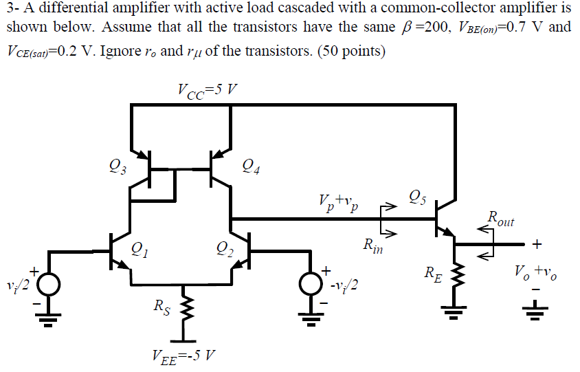 Solved 3- A differential amplifier with active load cascaded | Chegg.com