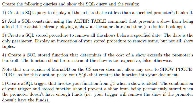 Show SQL code to create the 4 tables in database and | Chegg.com
