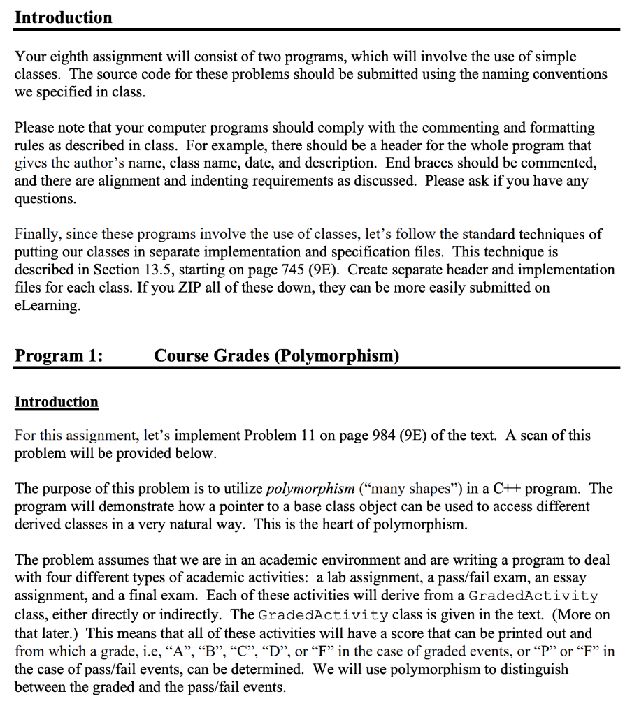 Solved Introduction Your eighth assignment will consist of | Chegg.com