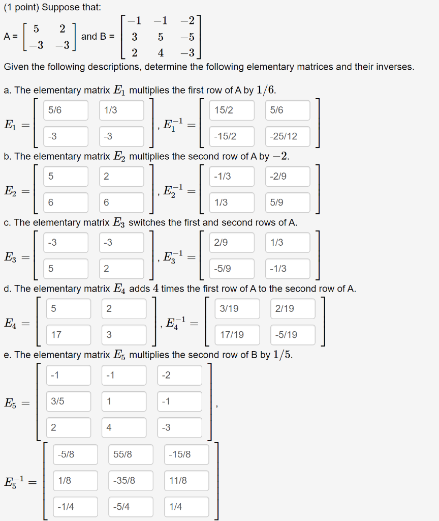 Solved (1 Point) Suppose That: -2 5 2 A = And B = 3 5 -5 -3 | Chegg.com