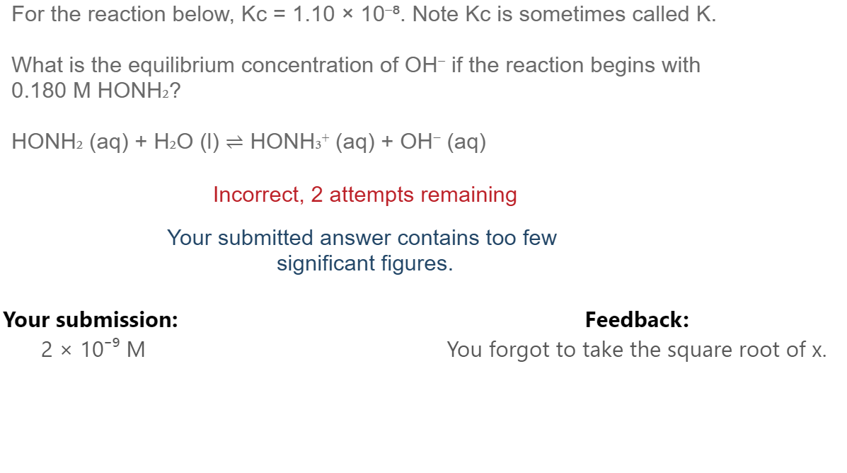 Solved For the reaction below, Kc=1.10×10−8. Note Kc is | Chegg.com