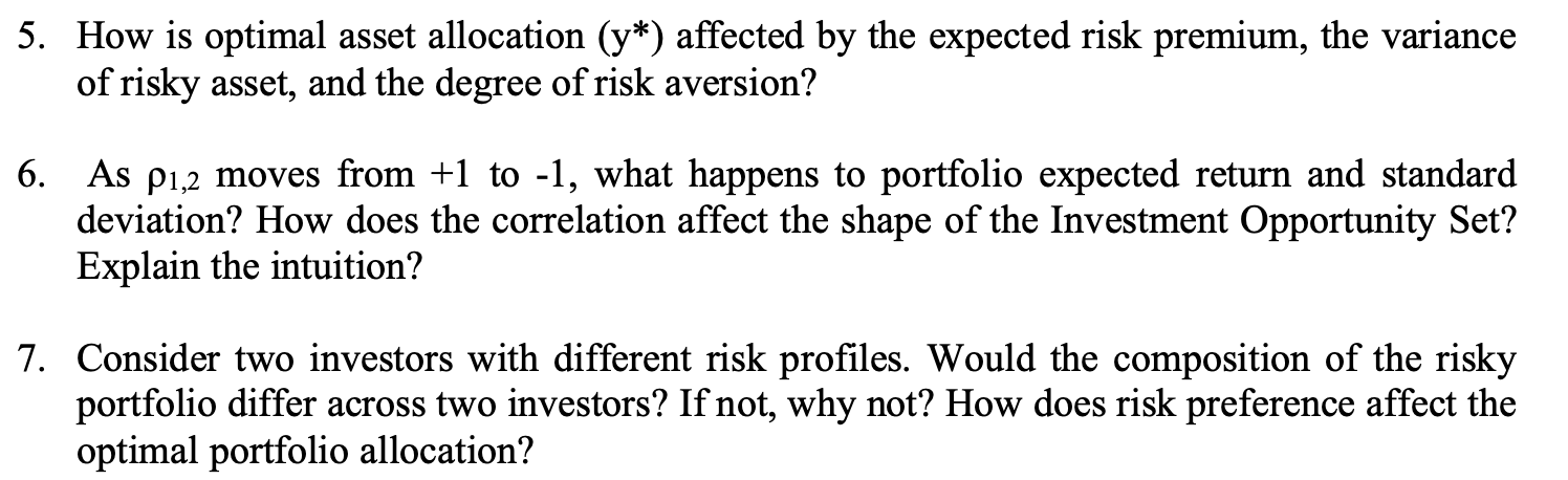 Solved 5. How is optimal asset allocation (y*) affected by | Chegg.com
