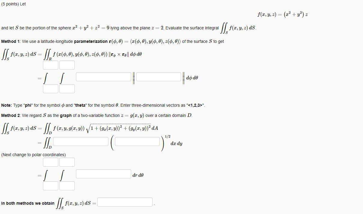 Solved 5 Points Let F X Y Z 2 Y Z And Let S Chegg Com