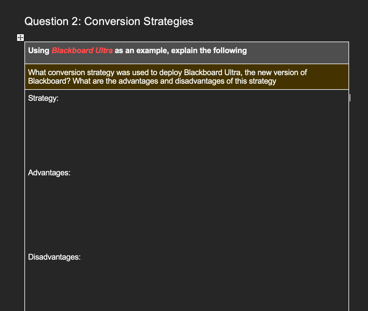 Solved Question 2 Conversion Strategies Using Blackboard