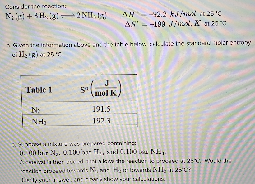 Solved Consider The Reaction N2 G 3h2 G 2 Nh3 G Chegg Com