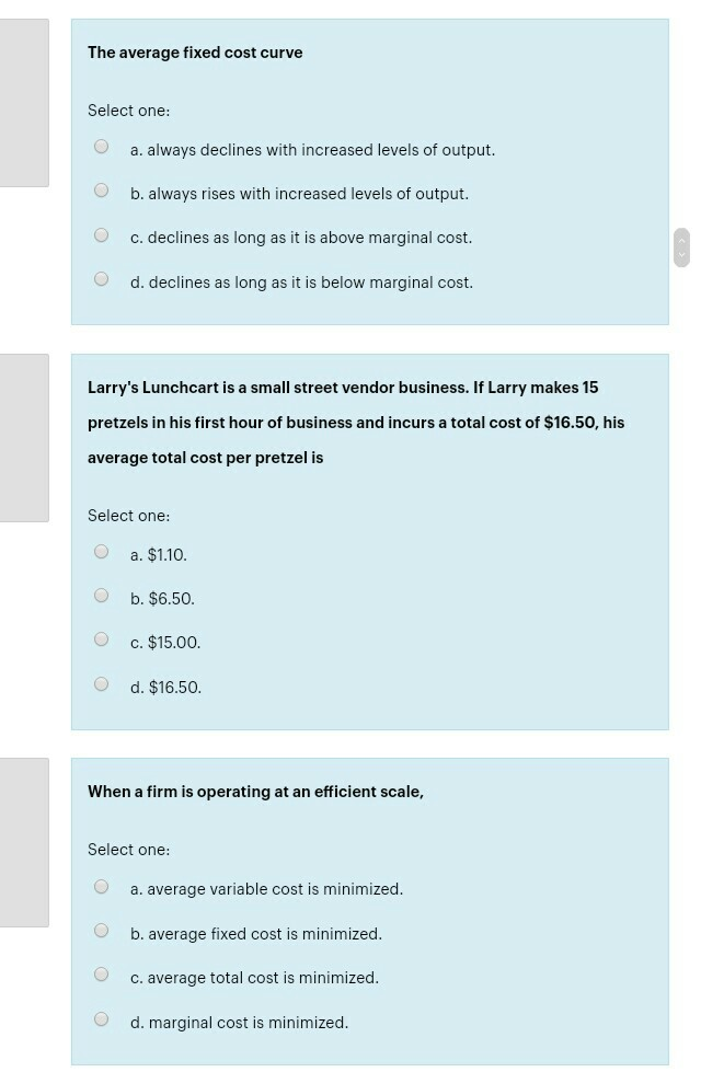 Solved the average fixed cost curve select one o a always chegg