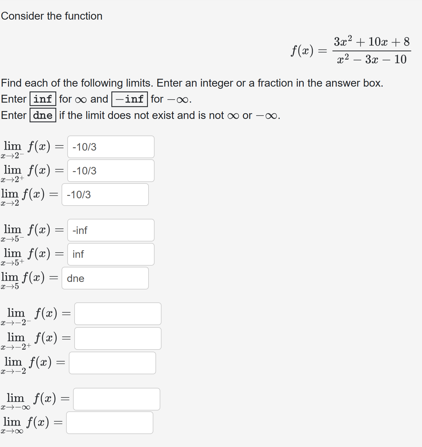 Solved Consider The Function F X X2−3x−103x2 10x 8 Find