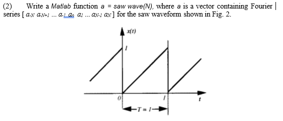 Solved (2) Write a Matlab function a= saw wave (N), where a | Chegg.com