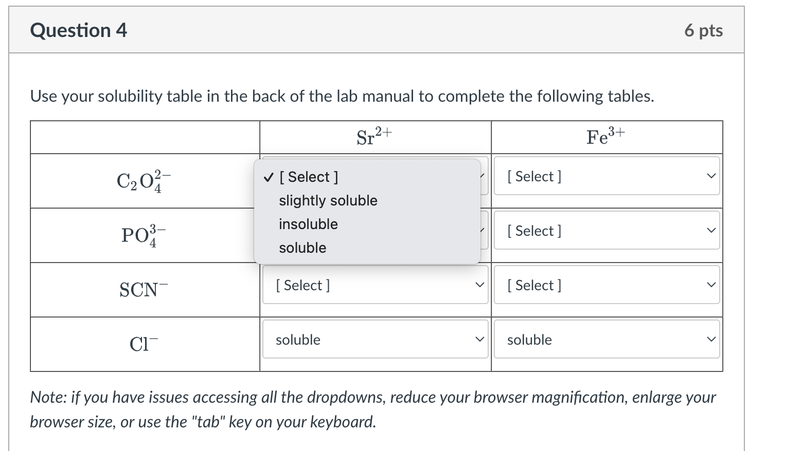 Solved Question 4 6 pts Use your solubility table in the | Chegg.com