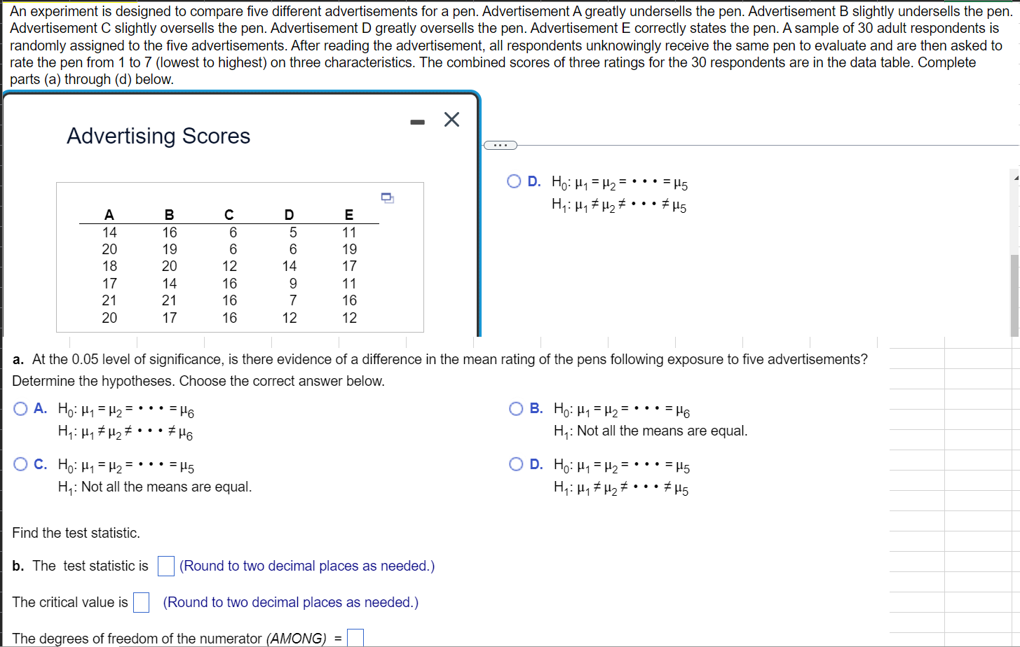 Solved An Experiment Is Designed To Compare Five Different | Chegg.com