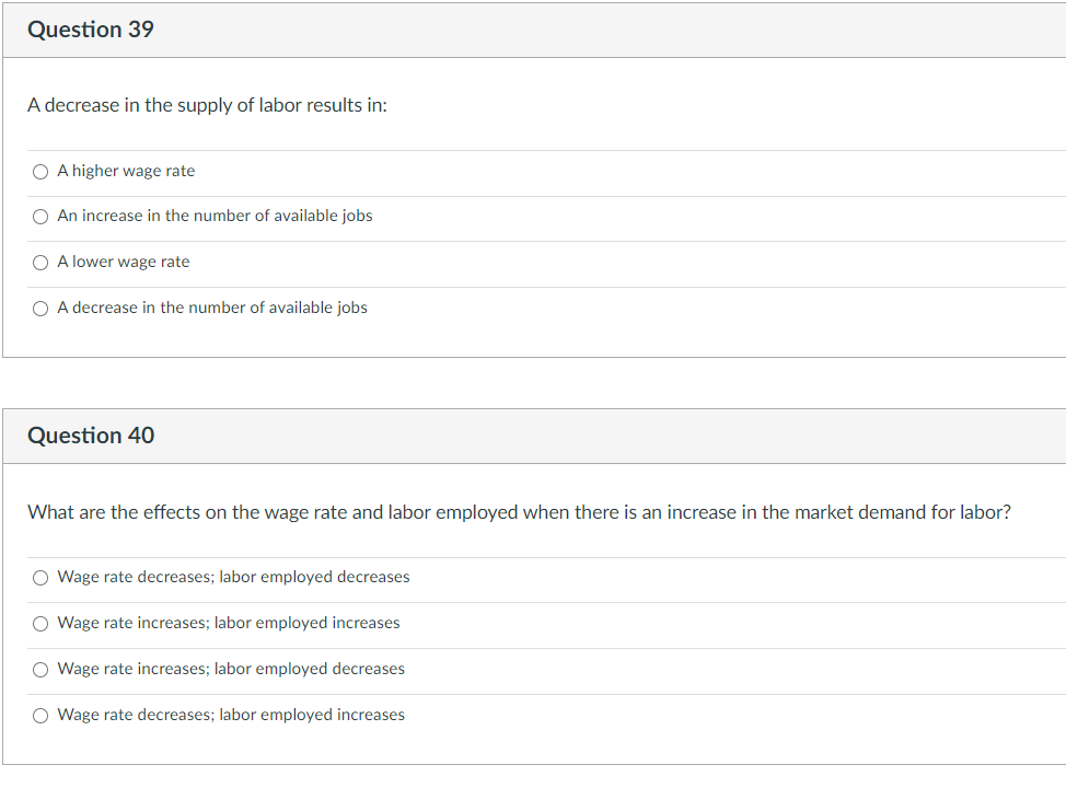 Solved Question 37 When supply of labor decreases... Wages | Chegg.com
