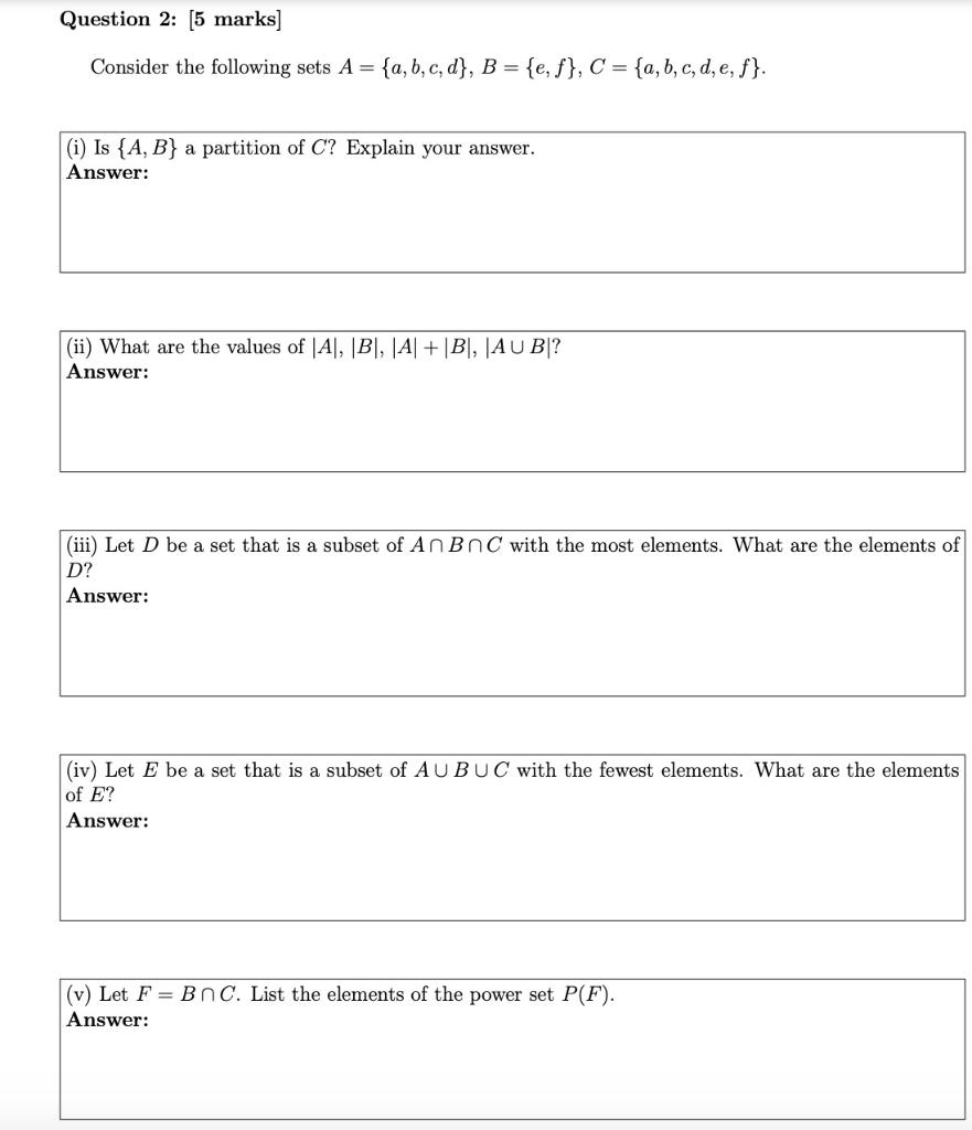 Solved Consider the following sets | Chegg.com