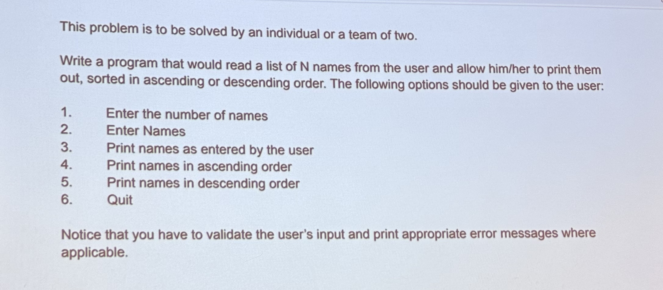 Solved This problem is to be solved by an individual or a | Chegg.com