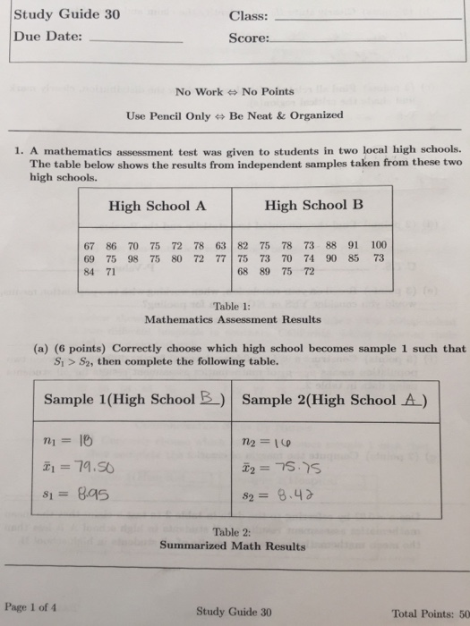 Solved Study Guide 30 Due Date: Class: Score: No work No | Chegg.com